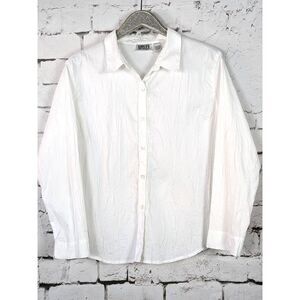 CHICO'S DESIGN Crinkle Button-Front Shirt Bright White Casual Office 3 (XL/16)